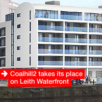 Coalhill2 takes it's place on Leith Waterfront